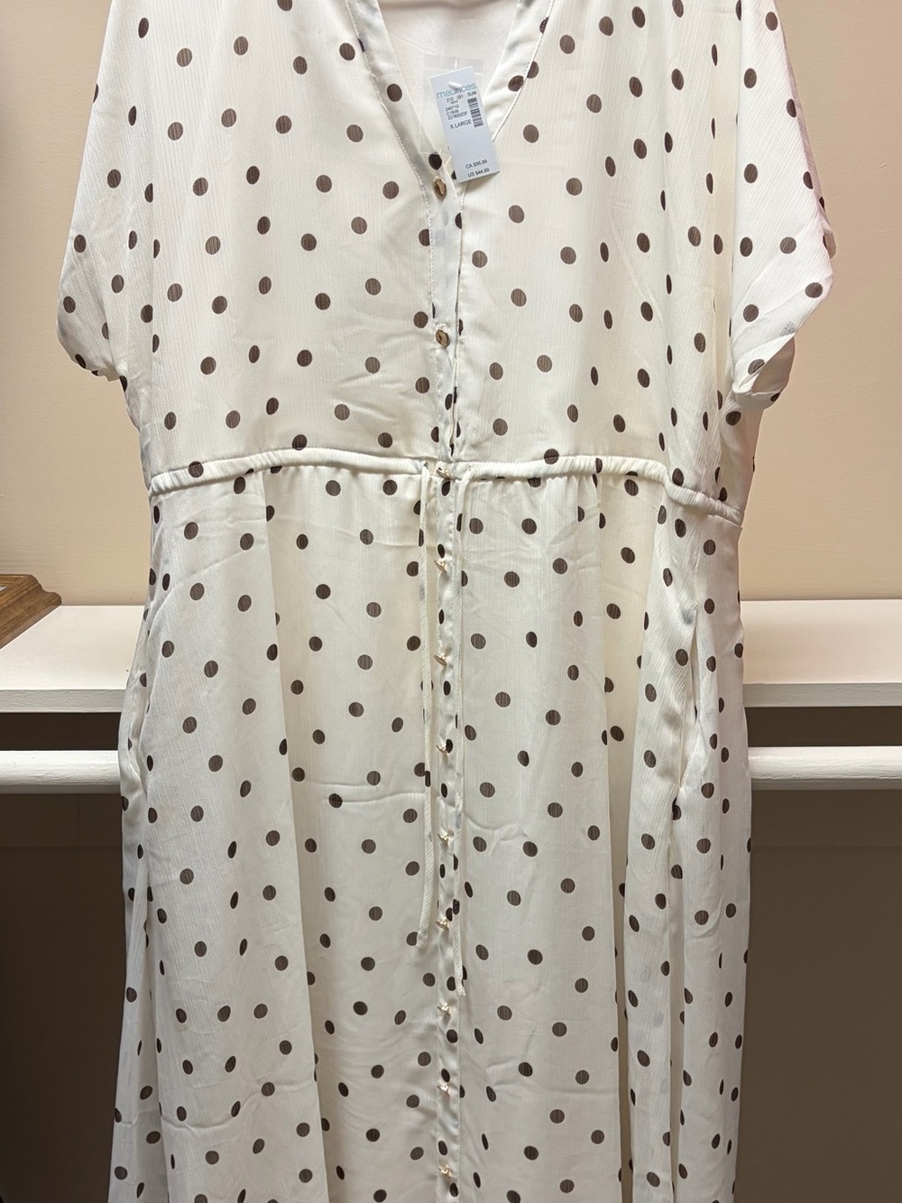 Maurices Cream Midi Dress with Brown Polka Dots